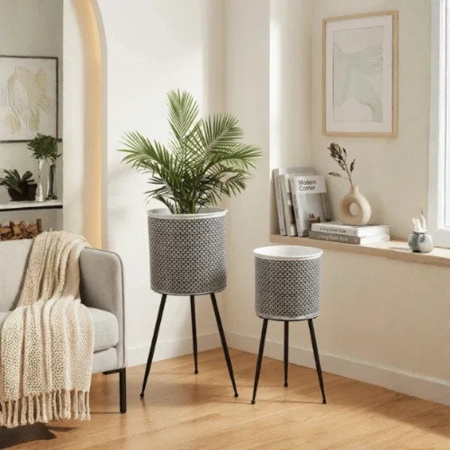 2 Piece Grey Arch Round Plant Stand