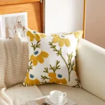Golden Daisy Embroidered Decorative Cushion Cover - Image 3