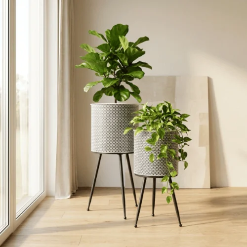 2 Piece Grey Arch Round Plant Stand
