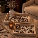 Ivory Scroll Decorative Wooden Serving Tray Set - Image 7
