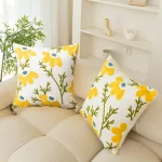 Golden Daisy Embroidered Decorative Cushion Cover - Image 4