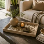 Ivory Scroll Decorative Wooden Serving Tray Set - Image 8