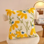 Golden Daisy Embroidered Decorative Cushion Cover - Image 5