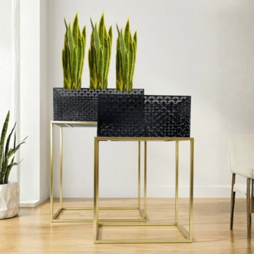 2 Piece Black Rectangle Plant Stand
