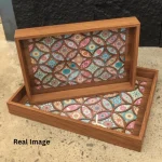 Blush Mosaic Decorative Wooden Serving Tray Set - Image 6