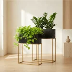 2 Piece Black Rectangle Plant Stand