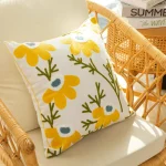 Golden Daisy Embroidered Decorative Cushion Cover - Image 6