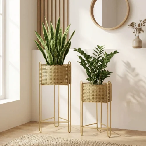 Weave Luxe Metal Planter Stand Set