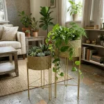 Golden Weave Luxe Metal Planter Stand Set - Image 4