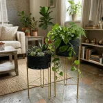 Noir Weave Luxe Metal Planter Stand Set - Image 4