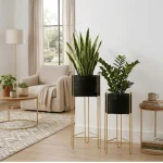 Noir Weave Luxe Metal Planter Stand Set - Image 3