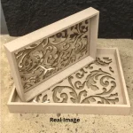 Ivory Scroll Decorative Wooden Serving Tray Set - Image 6