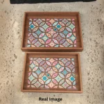 Blush Mosaic Decorative Wooden Serving Tray Set - Image 5