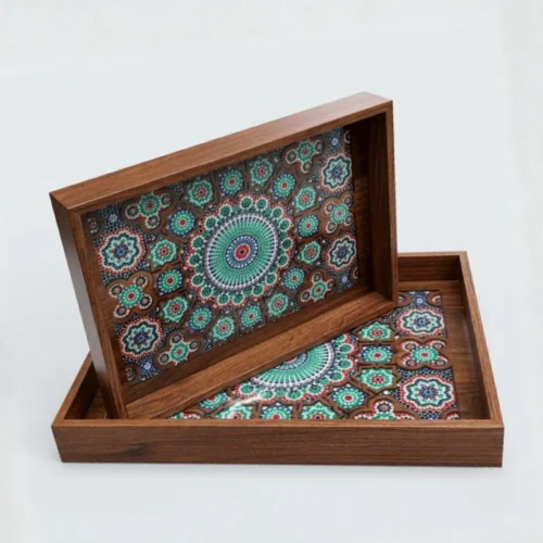 Mandala Decorative Wooden Serving Tray Set