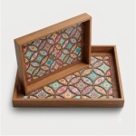Blush Mosaic Decorative Wooden Serving Tray Set