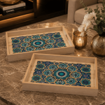 Moroccan Blue Decorative Wooden Serving Tray Set - Image 7