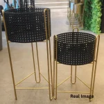 Noir Weave Luxe Metal Planter Stand Set - Image 3