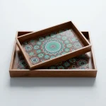 Mint Mandala Decorative Wooden Serving Tray Set - Image 7