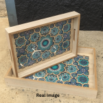 Moroccan Blue Decorative Wooden Serving Tray Set - Image 6