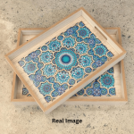 Moroccan Blue Decorative Wooden Serving Tray Set - Image 4