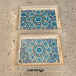 Moroccan Blue Decorative Wooden Serving Tray Set - Image 5