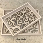 Ivory Scroll Decorative Wooden Serving Tray Set - Image 3