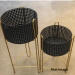 Noir Weave Luxe Metal Planter Stand Set - Image 4
