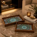 Mint Mandala Decorative Wooden Serving Tray Set - Image 10