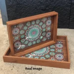 Mint Mandala Decorative Wooden Serving Tray Set - Image 6