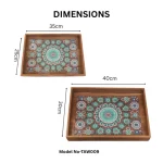 Mint Mandala Decorative Wooden Serving Tray Set - Image 2