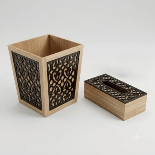 Tissue Box & Bin Black Set