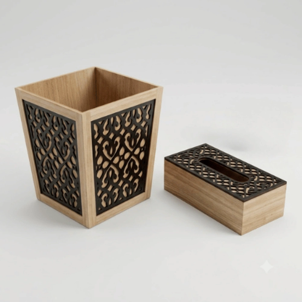21-21 Tissue Box & Bin Black Set