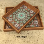 Mint Mandala Decorative Wooden Serving Tray Set - Image 3