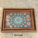 Mint Mandala Decorative Wooden Serving Tray Set - Image 4