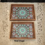 Mint Mandala Decorative Wooden Serving Tray Set - Image 5