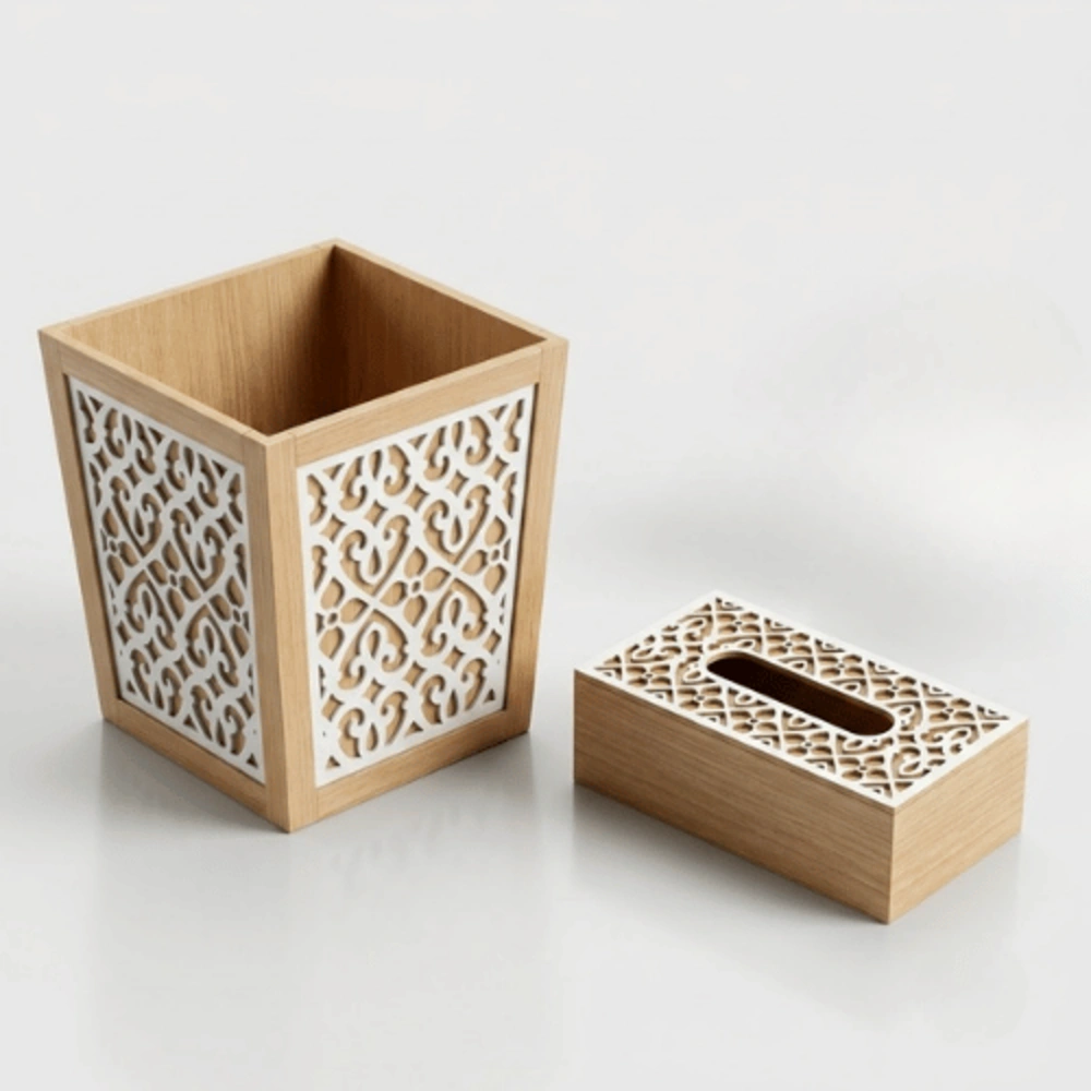30-30 Tissue Box & Bin White Set