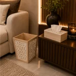 Moroccan Luxe Wooden Tissue Box & Bin White Set - Image 10