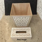 Moroccan Luxe Wooden Tissue Box & Bin White Set - Image 3