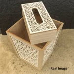 Moroccan Luxe Wooden Tissue Box & Bin White Set - Image 4
