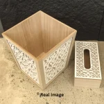 Moroccan Luxe Wooden Tissue Box & Bin White Set - Image 5