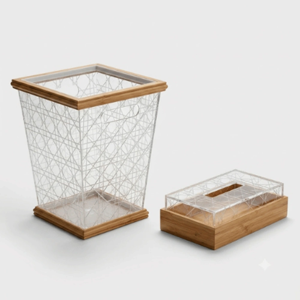 01-1 Wooden Tissue Box & Bin Set