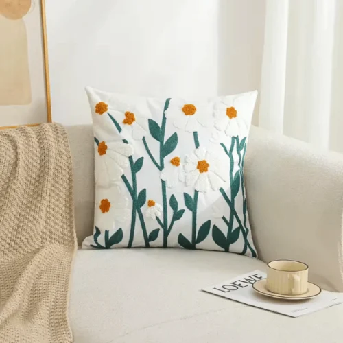 Vine Embroidered Decorative Cushion Cover 