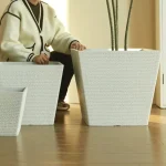 Stone Textured Square Plastic Planter White - Image 7