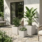Stone Textured Square Plastic Planter White - Image 6