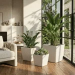 Stone Textured Square Plastic Planter White - Image 5