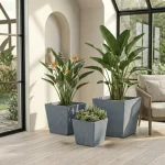 Textured Square Plastic Planter Blue Gray