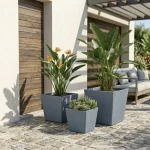 Stone Textured Square Plastic Planter Blue Gray - Image 5