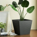 Stone Textured Square Plastic Planter Black - Image 6