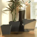 Stone Textured Square Plastic Planter Black - Image 7