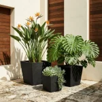 Stone Textured Square Plastic Planter Black - Image 8